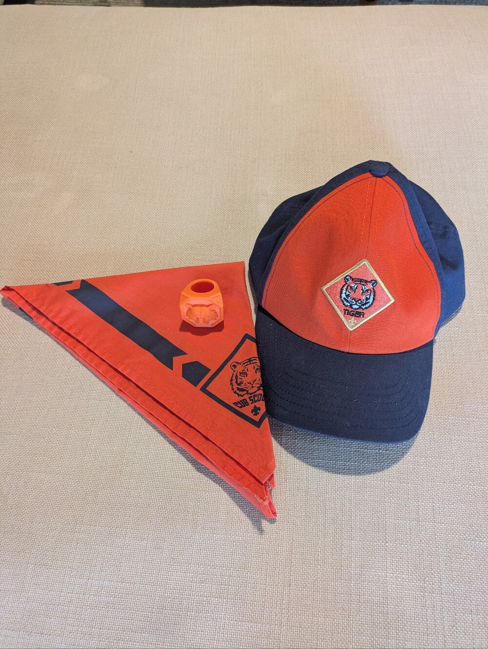Kids Tiger Cub Scouts Orange and Navy Cap with Bandana And Holder
